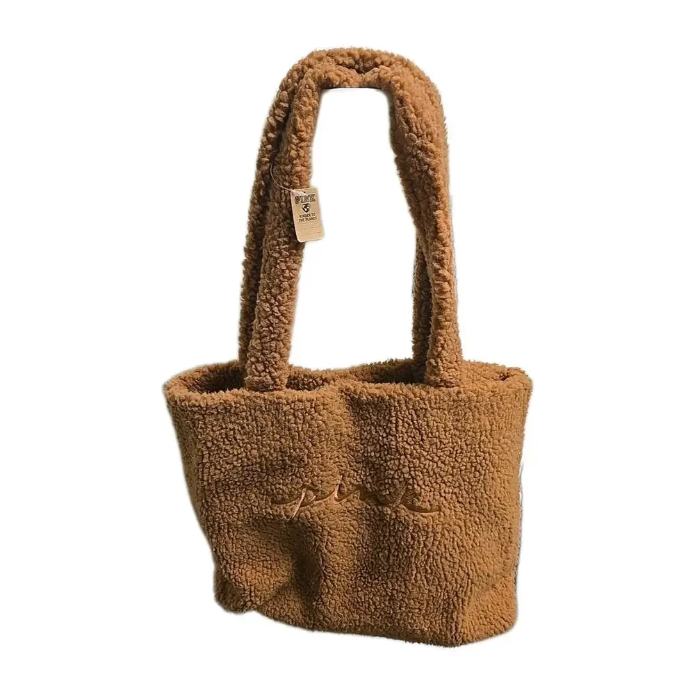 Nwt Victoria's Secret PINK Brown Cozy Plush Fleece Satchel Tote Shoulder Bag‎